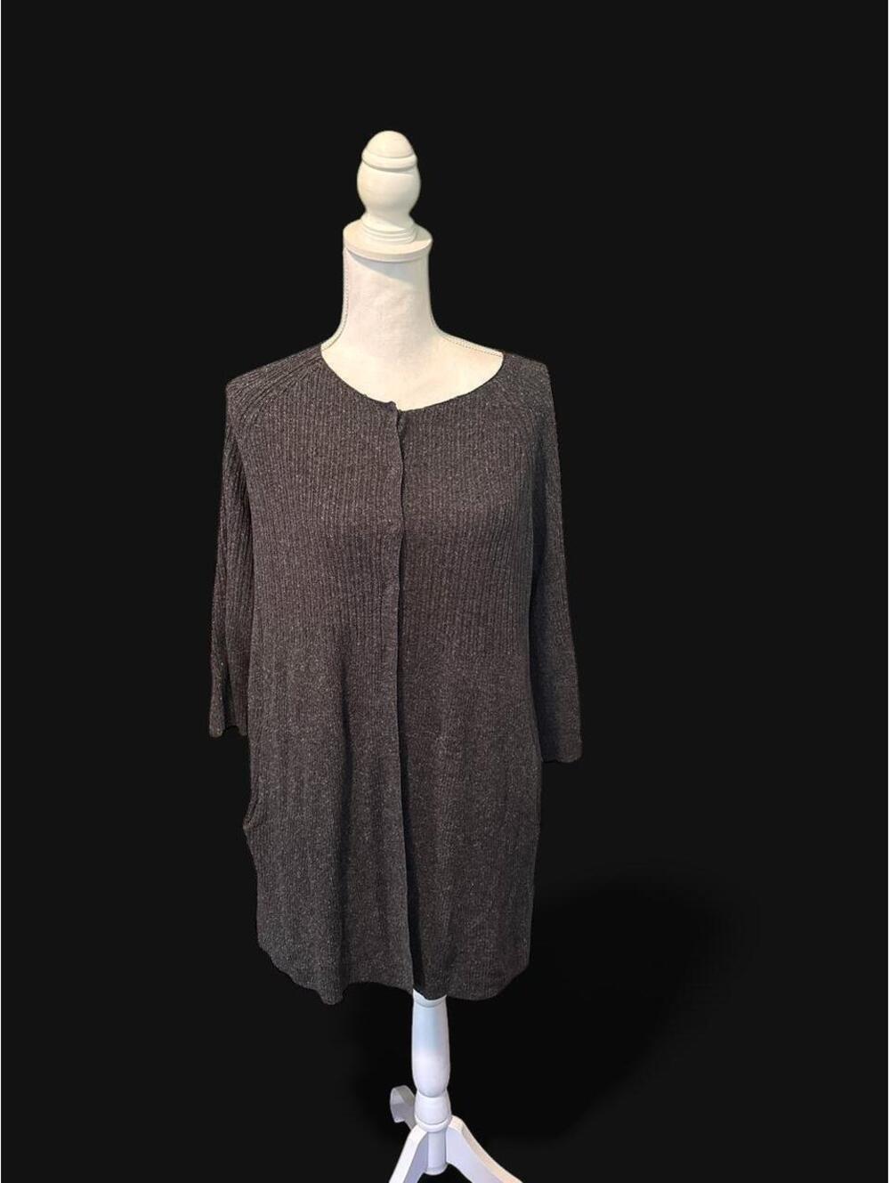 Eileen Fisher 100% Silk Ribbed Long Cardigan Sweater – Charcoal Gray, M